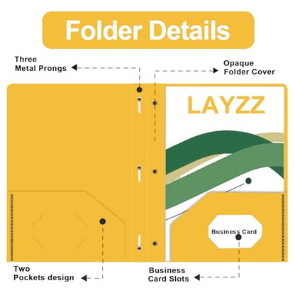 Two Pocket Folders with Prongs, LAYZZ 60 Pack Poly Plastic Folders, Heavy Duty Plastic Folders with Pockets and Prongs, Letter Size, for Offices and Schools (Yellow) - color: Yellow