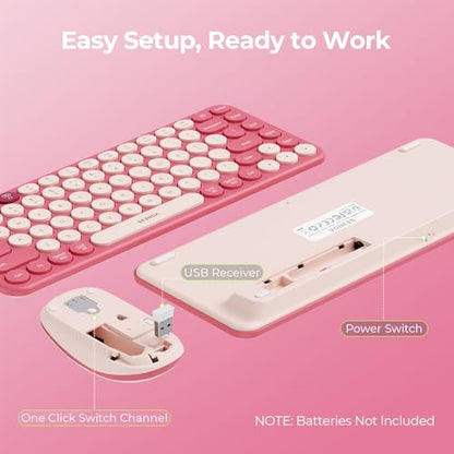 seenda Bluetooth Wireless Keyboard and Mouse Combo, COE203 Quiet Round Keycaps, 3-Device Multi-Connection, Bluetooth & 2.4G USB Receiver, Wide Compatibility with iPad/Tablet/Laptop/Mac/Windows, Pink - color: Pink