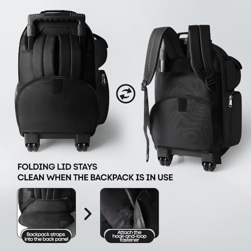 20" 2-in-1 Rolling Backpack,Backpack for Travel w/Wheels | Trolley Suitcase w/Telescopic Handle,Lightweight,Durable, Travel-Friendly, Unisex,2560-20''-Black - color: JH-2560-Black-20