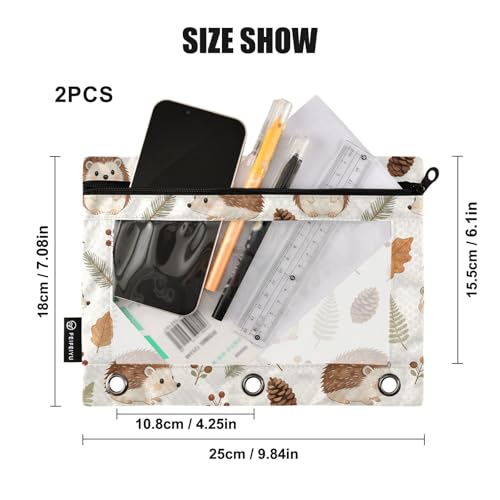 Hedgehog Pencil Pouches for 3 Ring Binder, Zipper Binder Pencil Case, 2 Pack Clear Window Case Bag for Office Organizers - color: Hedgehog