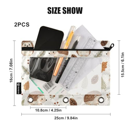Hedgehog Pencil Pouches for 3 Ring Binder, Zipper Binder Pencil Case, 2 Pack Clear Window Case Bag for Office Organizers - color: Hedgehog