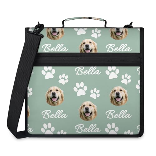 Custom Dog Print 3 Ring Binder with Zipper, Personalized Name Large Capacity File Folder, Multiple Pockets & Storage Organizer - color: Light Green