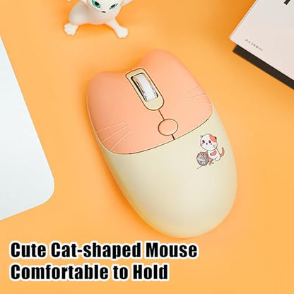 Cute Cat 2.4G USB Wireless Keyboard and Mouse Combo, Silent Keys, Candy Colors, Compatible with Notebook, PC (MilkTea-110Keys) - color: MilkTea-110Keys