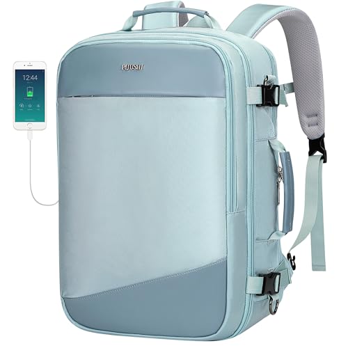 PIJUSHI 3-In-1 Carry On Travel Backpack for Women Men, Fits 16" Laptop | Convertible Duffel/Shoulder Bag with USB Port, Wet Pocket, TSA-Friendly 180° Opening for Airport/Commute/Daily - color: Blue