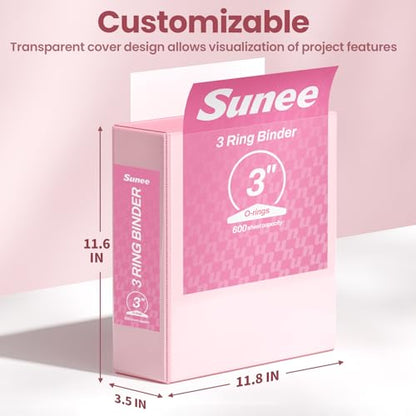 SUNEE 7.6cm(3인치) 바인더 3링 6팩, 대형 7.6cm(3인치) 클리어 뷰 3링 바인더, PVC 프리, 학교 또는 사무용품용, 파스텔 모음 - color: 파스텔 모음, size: 3인치