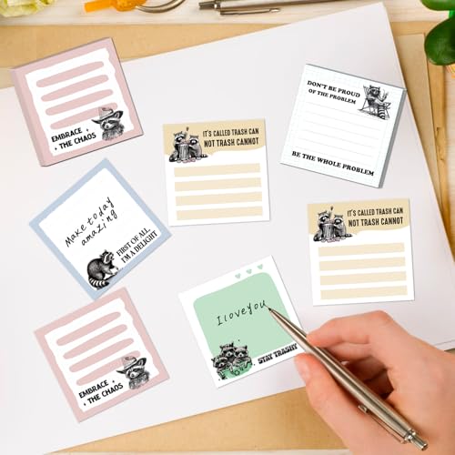 Raccoon Sticky Notes Gifts, 9 Pack Funny Raccoon Notepads 3x3 Inch, Funny Animals Self-Stick Memo Pads, Office School Supplies Gifts for Students Coworkers (450 Sheets) - style: Raccoon