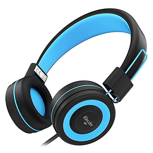 ELECDER i37 Kids Headphones for School Child Girls Boys Teens, Black/Blue | Foldable Adjustable Lightweight, 3.5mm Audio Jack On Ear Headphones for Smartphones Chromebook Computer PC Tablets Travel - color: Black, size: Kids Teen, style: On-Ear with 3.5 m