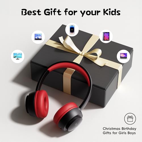 Kids Bluetooth Headphones, Toddler Headphones 85 dBA Safe Volume, 45 Hours Playtime, with Mic, Bluetooth 5.3, Kids Wireless Headset for iPad/Tablet/Travel/School, ldeal Gift (Black/Red) - color: Black/Red