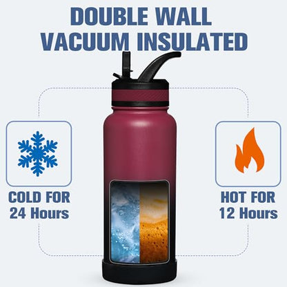 OLDLEY 32 oz Insulated Water Bottle With Straw, Stainless Steel Sports Water Cup Flask with 3 Lids(Straw, Spout and Handle Lid) Double Walled Travel Thermal Canteen Mug,Dark Rainbow - color: Dark Rainbow, size: 32 Ounces