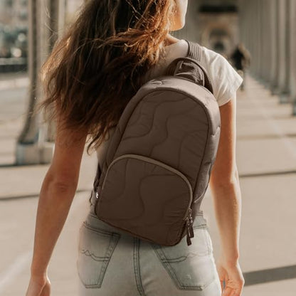 tomtoc 10L Puffy Sling Backpack with Padded Compartment for MacBook Neo A18 | Lightweight Quilted Crossbody Bag for 11-inch iPad Air/Pro, Nintendo Switch 2, Puffer Travel Chest Daypack for Women Girls - color: Earthshade