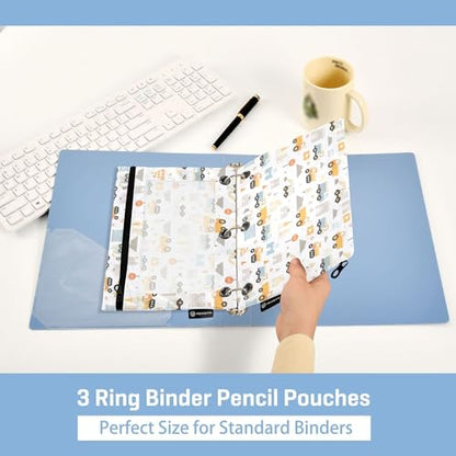 Monster Truck White Binder Pouches 3 Ring for Boys Girls School Office College Supplies Roadster Racing Cars Pencil Pouches Case Bag with Clear Window and Zipper 2 Pack - color: Cars