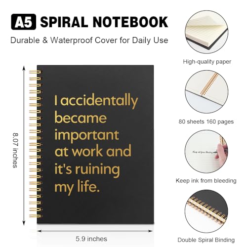I Accidentally Became Important At Work Black Golden Horizontal Lined Spiral Notebook, Funny Stress Relief Spiral Notebook Gifts for Coworker Manager Boss Team Lead, Sarcastic Office Journal - style: Accidentally