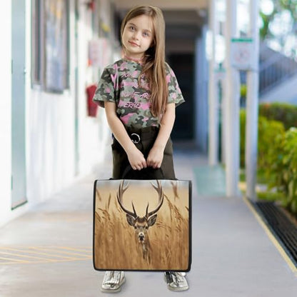 Deer Standing in Grass Zipper Binder 3 Ring with Shoulder Strap and Handle Multiple Pockets Expanding File Folder Organizer