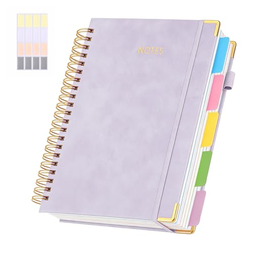 5 Subject College Ruled Notebook, 300 Pages Ink-Proof Paper, 8x10 Inch, Hardcover Spiral Bound with Dividers and Tabs, Ideal for School, College, Work, Students (Purple) - color: Purple