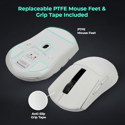 TECWARE EX1 Lightweight Gaming Mouse | 26K DPI Wireless Mouse with OLED Display | 59g Ultra-Light Design | RGB Charging Dock | Tri-Mode Connectivity 2.4GHz/Bluetooth/Wired with Grip Tape | White - color: White