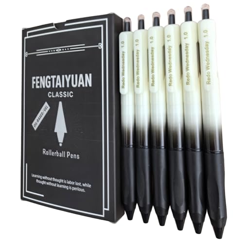 Fengtaiyuan Retractable Gel Pens, 1.0mm Bold Point, Quick Dry Black Ink, Gradient Black Barrel with Triangular Silicone Non-Slip Grip, Ergonomic Smooth Pens for Exam School Office [Pack of 6] - color: BlackFRW10P6