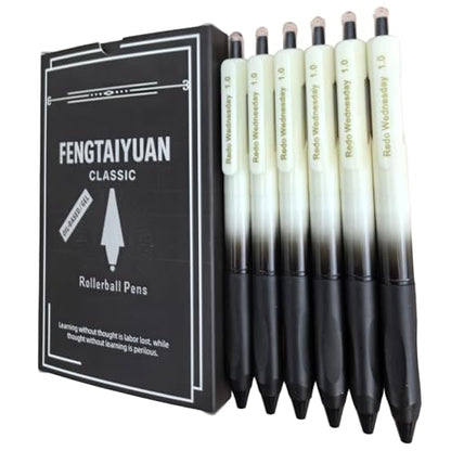 Fengtaiyuan Retractable Gel Pens, 1.0mm Bold Point, Quick Dry Black Ink, Gradient Black Barrel with Triangular Silicone Non-Slip Grip, Ergonomic Smooth Pens for Exam School Office [Pack of 6] - color: BlackFRW10P6