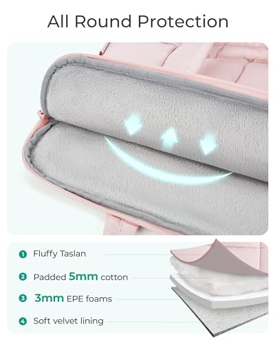 BAGSMART Laptop Case, Puffy Laptop Sleeve with Handle, Compatible with MacBook Air Pro, Laptop Bag for Women - color: Pink, size: 15-16 inch