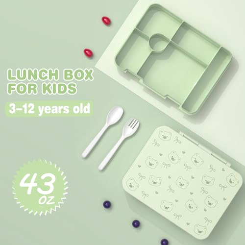 ACESAK Backpack for Girls with Bento Box - 4 PCS Cute Girls Backpack with Lunch Box, Pencil Case & Bento Box Set - 43oz Leakproof Lunch Box Kids Snack Containers Set Back to School Supplies (Green) - color: Green