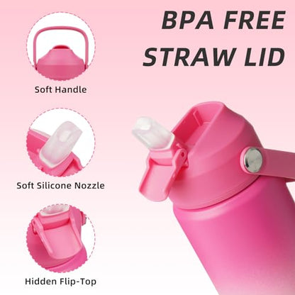 BJPKPK Insulated Water Bottle with Straw Lid, 18oz Thermo Water Bottles with Soft Nozzle, Flex Handle & Non-slip Boot, BPA Free Leak Proof Stainless Steel Metal Thermo, Tumblers, Cups,Cherry - color: Cherry, size: 18 Ounces