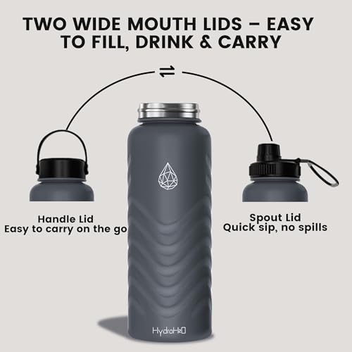 24oz Stainless Steel Insulated Water Bottle, 48H Ice Cold & 24H Hot, Leak-Proof Wide Mouth Lids (Straw & Spout), BPA-Free Bottles, Mens Water Bottle for Gym, Hiking, Travel - Grey - color: Gray, size: 24 Ounces