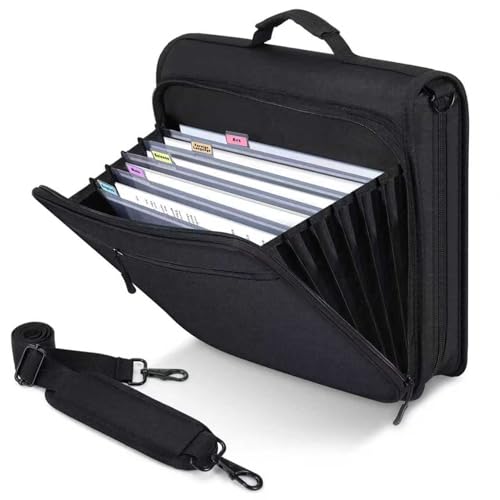 3 Ring Zipper Binder with Accordion File Organizer, Portable Oxford Binder Organizer with Handle and Shoulder Strap, Large Capacity Zippered Portfolio for School, Office, Business, Black - color: Black