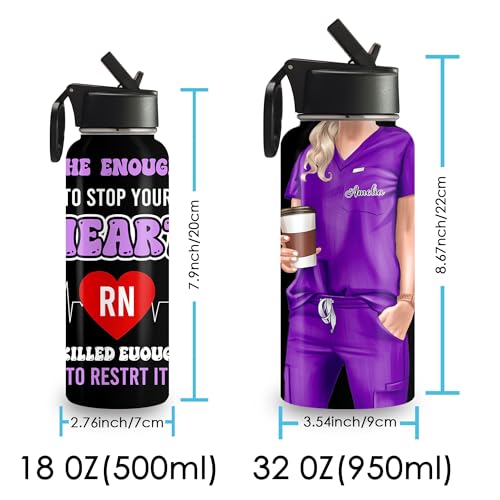Custom Nurse Water Bottle 18/32oz Stainless Steel Insulated with Lid Personalized Nurse Gifts for Women Medical Staff Inspiration Gifts for Nurse Week Graduation Birthday Healthcare Worker - color: Design-6