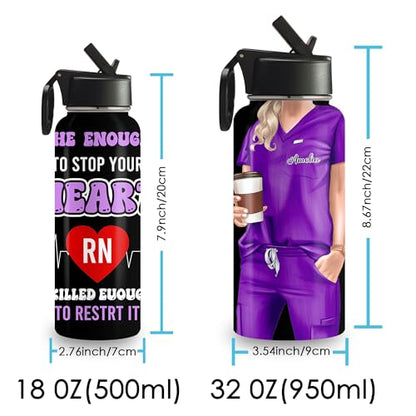 Custom Nurse Water Bottle 18/32oz Stainless Steel Insulated with Lid Personalized Nurse Gifts for Women Medical Staff Inspiration Gifts for Nurse Week Graduation Birthday Healthcare Worker - color: Design-6