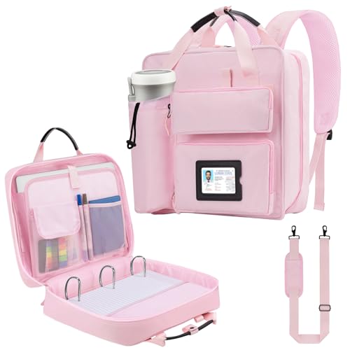 Zipper Binder 3 Ring 3-inch with Shoulder Strap & Backpack Straps, Large Zip Up Binder700 Sheets Capacity, Pink