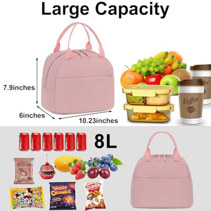 LEDAOU Kids Lunch Bag for Girls, Insulated School Lunch Box, Lightweight | Insulated interior, lightweight design, front pocket, smooth dual zippers, ideal for school and travel - color: Pink