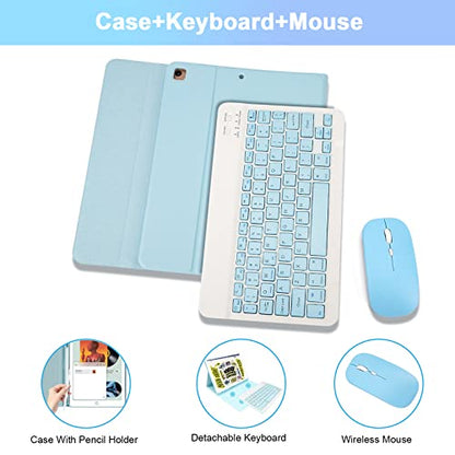 SOPPY Bluetooth Keyboard Case with Mouse for iPad 9th Gen 2021, 8th Gen 2020, 7th Gen 2019 10.2", Air 3 & Pro 10.5", Detachable Wireless Keyboard, Slim Protective Cover, Rechargeable, Blue - color: Sky Blue, size: 10.2 & 10.5 inch