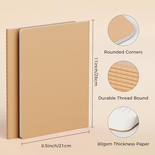 Large College Ruled Notebook Journals Bulk with Thick Lined Paper, 60 Pages, 8.5x11 inch, Composition Diary Subject Notebooks Planner for Travelers Students Office, Kraft Journal Set, 12 Pack - style: Lined