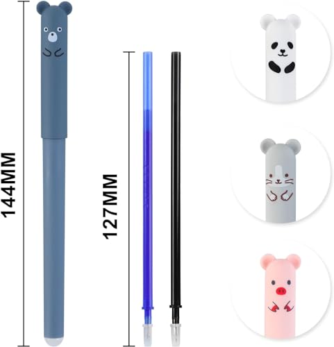 0.5mm Erasable Gel Pens,12 Pack Cute Cartoon Animal Rollerball Gel Ink Pens Refillable Pens for Adult Writing Calligraphy Note Taking (Refill Blue) - color: Refill Blue
