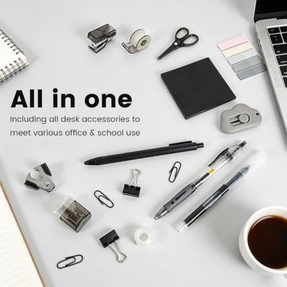 Mini Office Supply Kit, Mini Stapler with Staples and Tape Dispenser Set, Mini School Supplies Kit Includes Sticky Notes Index Tabs Gel Pens for Office & School (Black) - color: Black