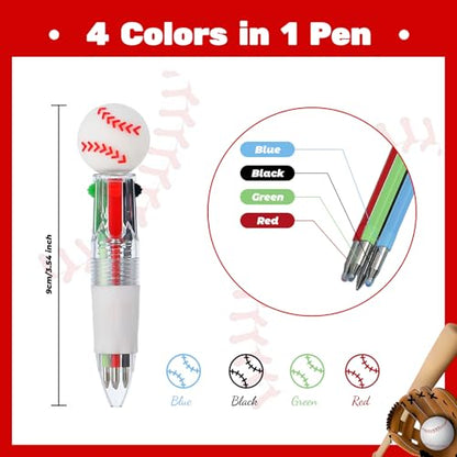 24 Pcs Baseball Party Favors Baseball Multicolor Pen in One 4-in-1 Cute Fun Pens Bulk Kawaii Ballpoint Pen for Sports Goodie Bags Stuffers (Baseball) - style: Baseball