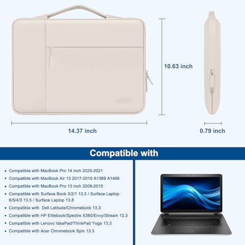 MOSISO Laptop Case 13.3 inch, 13-13.3 inch Laptop Sleeve with Handle Compatible with MacBook Air/Pro 13/Pro 14 M5 M4 M3 M2 M1,HP Dell ASUS Lenovo, Polyester Multifunctional Computer Bag, Sand - color: Sand, size: 13.3 inch