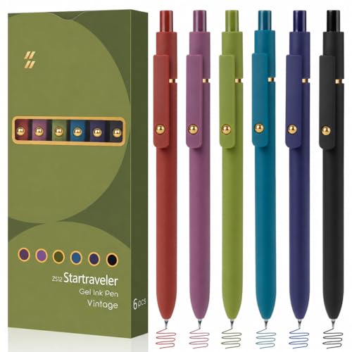 FIOVER Colored Pens, 6 Pack Colorful Gel Pens, Quick-Dry 0.7mm Medium Point for Journaling, Note Taking, Doodling, Aesthetic Office School Supplies, Gifts for Women Men(6PCS Vintage Colorful) - color: 6PCS Vintage Colorful