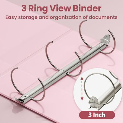 SUNEE 7.6cm(3인치) 바인더 3링 6팩, 대형 7.6cm(3인치) 클리어 뷰 3링 바인더, PVC 프리, 학교 또는 사무용품용, 파스텔 모음 - color: 파스텔 모음, size: 3인치