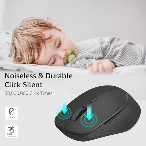 Rapoo M300G Silent Wireless Mouse, Bluetooth Mouse for Laptop, 2.4GHz with USB Receiver, 2400 Adjustable DPI Optical Tracking, 1 Year Battery Life, Compatible with PC, Black - color: Matte Black