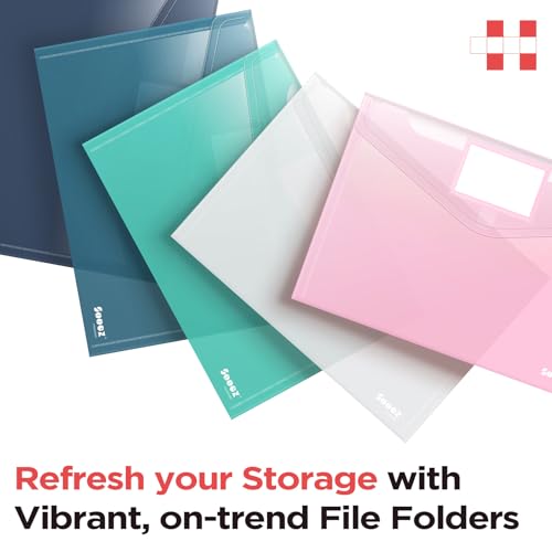 Sooez 10Pack Plastic Envelopes, Plastic File Folders, Clear Folders for Documents Trendy Colors, Super Heavyweight Document Holders, Storage Pouches, File Envelopes for School Office Supplies - style: Trendy/A4