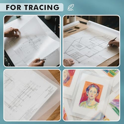 Koala Tracing Paper Roll 17 Inch x 50 Yards Large Trace Paper White Translucent Pattern Paper for Sewing Drawing Sketching Gift Wrapping