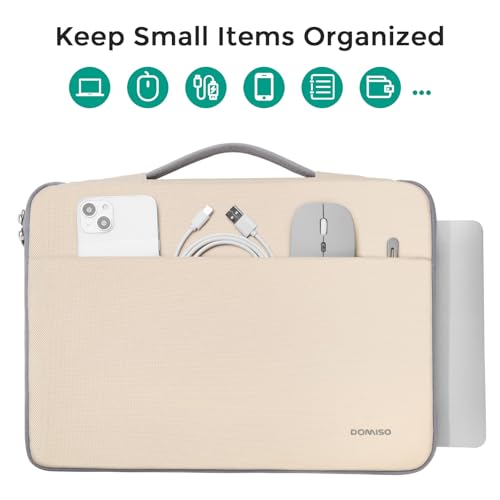 DOMISO 14 inch Laptop Case Sleeve Protective Cover Compatible with 15 inch MacBook Air M4 M3 M2,MacBook Pro,14-15 inch HP Dell ASUS Lenovo Chromebook,Waterproof Computer Cases Bag with Handle,Beige - color: Beige, size: 15" for Macbook Air