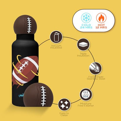 Game Time Football Water Bottle - Insulated Water bottle with Football Design for Enthusiasts – Stainless Steel Water Bottle with Leak Proof Design - 16oz - color: Football Bottle