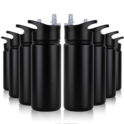 16 oz Insulated Water Bottle Bulk 8 Pack, Straw & Spout Lid, Keep Cold 24H, Spill Proof, BPA-Free, Double Wall, Stainless Steel Kids Water Bottles for School, Sports, Black - color: Black, size: 16 Ounces-8