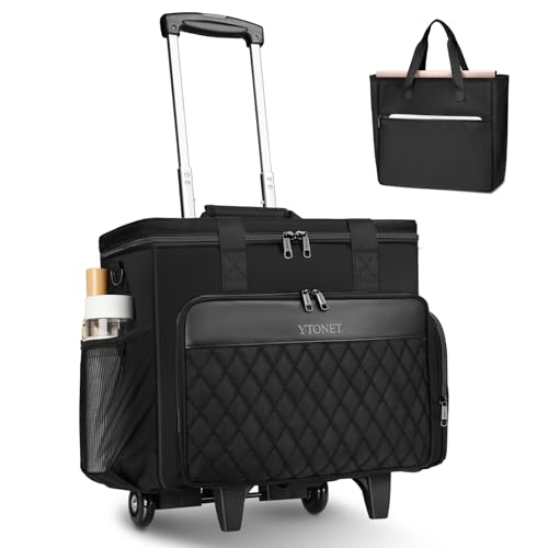 Ytonet Rolling Teacher Bag, Multifunctional Teacher Tote Bag with Detachable Dolly & File Tote, Large Rolling Briefcase with 15.6" Padded Laptop Compartment for Teaching, Office, Work, Craft, Black - color: Pure Black, size: Large