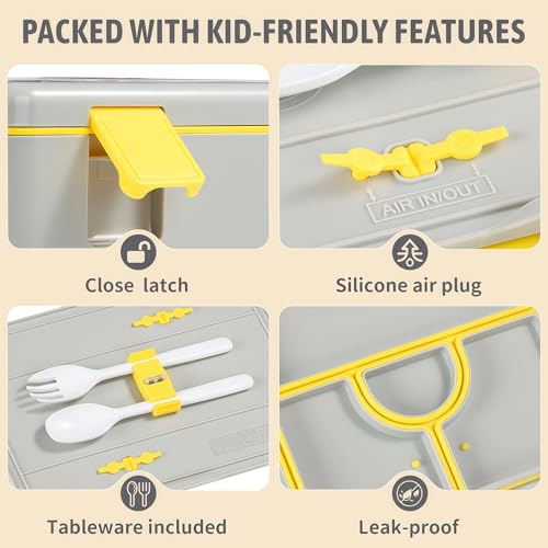 rockpapa Chill Bento Box for Kids- Large 5.5 Cups Lunch Box with Ice Pack - 5 Compartments, BPA-Free, Leak Proof, with Utensils & Portable Handle, Microwave/Dishwasher Safe (Grey Trucks) - color: Grey Trucks