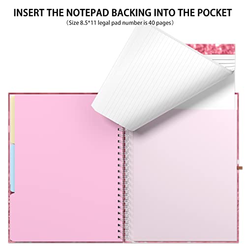 Rimilak Spiral Clipboard Folio with Refillable Lined Notepad, 14.5 x 9.8 In, Hardcover Cover with 5 Interior Pockets, Elastic Band and Pen Loop Series. Cute Stylish Clipfolio, Work Hard - color: Work Hard