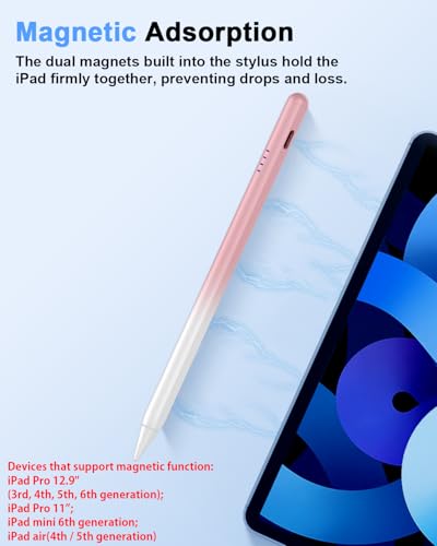 Stylus Pen for iPad (2018-2026) - Fast Charge for iPad Pencil Palm Rejection Active Pen Compatible withApple iPad 6/7/8/9/10/11(A16), Pro 11"/12.9"/M4, Mini 5/6, Air 3/4/5/M2/M3 (Gradient Pink) - color: A19D-Gradient Pink
