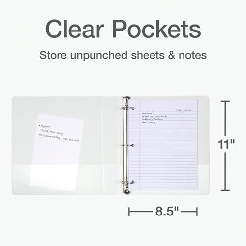 Oxford Ring Binders, 1.5" Round Ring Binders, View Binder, Covers on 3 Sides, XtraLife Hinge, Non-Stick, PVC-Free, White, 350 Sheet Capacity (1002547) - color: White, size: 1.5 Inch