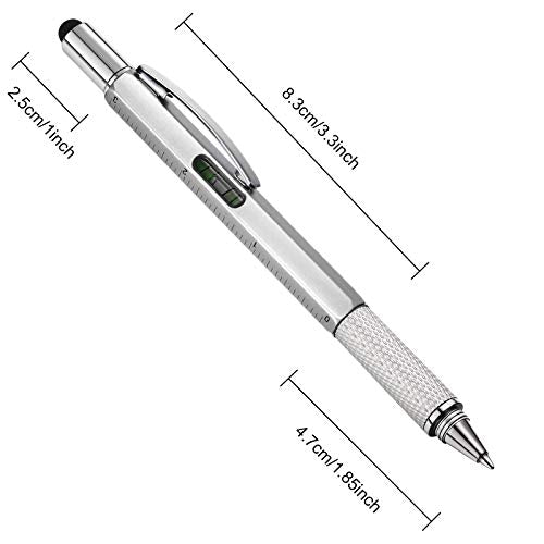 Zhanmai 8 Pcs 6 in 1 Multitool Pen Bulk Gift for Men Multi Tool Ballpoint Pen with Ruler Level Screwdriver Stylus Cool 20 Ink Refill Tool Gadget Birthday Christmas Stocking Stuffers (Black, Silver) - color: Silver, Black